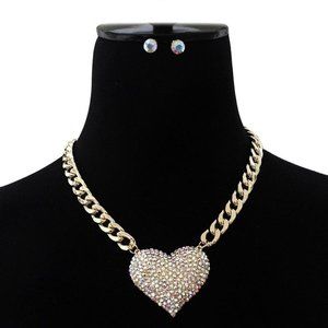 Gold AB Pave Heart Charm Necklace